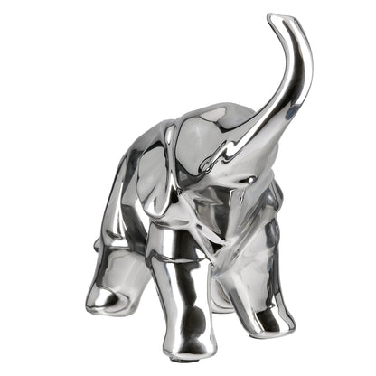Silberne Elefantenstatue aus Keramik – Glänzend