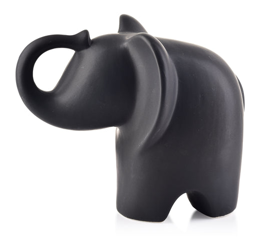 Zwart keramieken olifantenbeeld met slurf omhoog – Mondex Mia Black Collectie