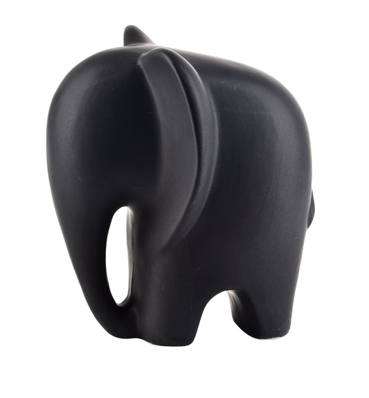 Zwart keramieken olifantenbeeld met slurf omlaag – Mondex Mia Black Collectie