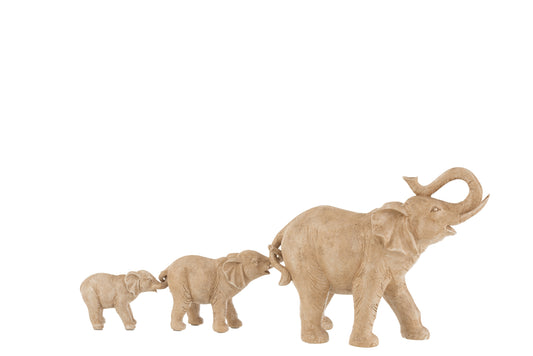 Set van drie beige olifantenbeelden van polyresin – decoratief en stijlvol
