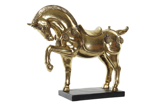 Gouden paardenbeeld op zwarte voet – elegant woonaccessoire 29x25 cm