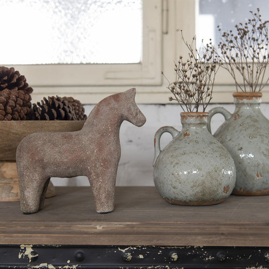 Keramieken paardenbeeld in bruin en beige – Clayre & Eef decoratie 21 cm