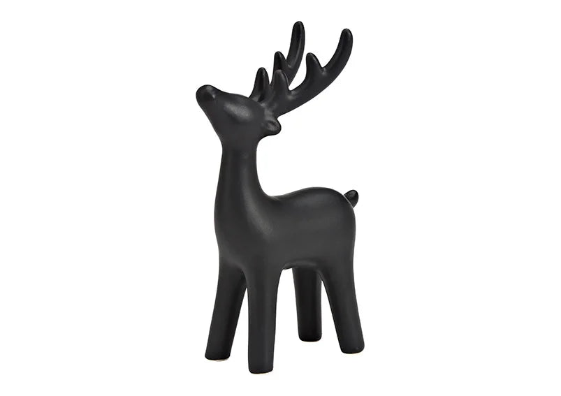 Zwart rendier beeld 17 cm – keramiek kerstdecoratie en woonaccessoire