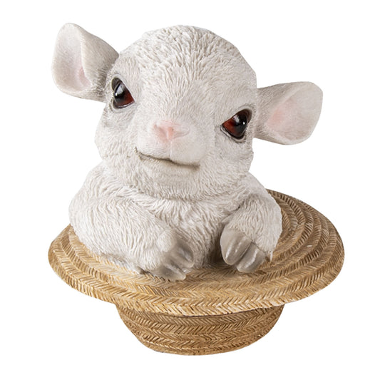 Schaap beeldje met stro hoed in wit-beige polyresin – Clayre & Eef