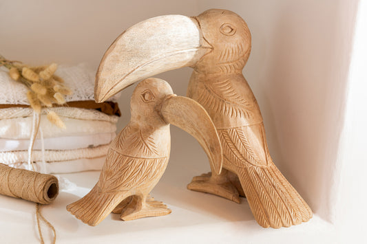 Houten toekan beeld van albasiahout – 29×24×33 cm – J-line woondecoratie