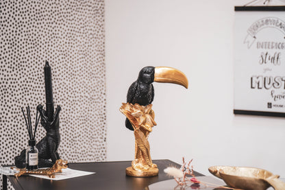 Schwarz-goldene Tukan-Statue – 30 cm
