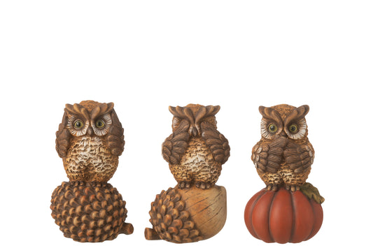 Set van 3 uilenbeelden van J-line met thema Horen Zien Zwijgen – decoratief en symbolisch