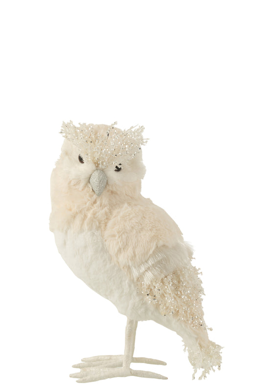 Ecru uilenbeeld 39 cm van J-Line – luxe dieren woondecoratie