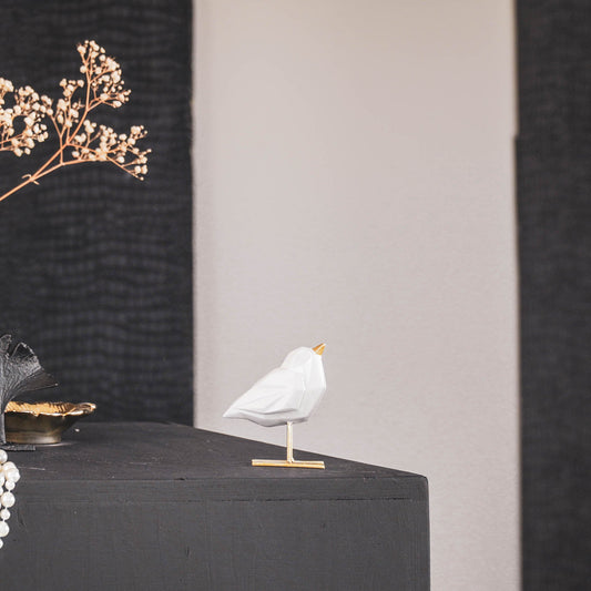 Witte vogel met gouden details decoratiebeeld – Housevitamin – 13 cm