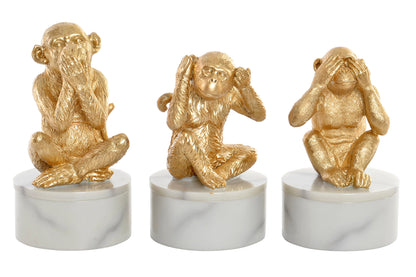 Gouden apenbeeldjes met potjes – horen, zien en zwijgen – marmerlook voet