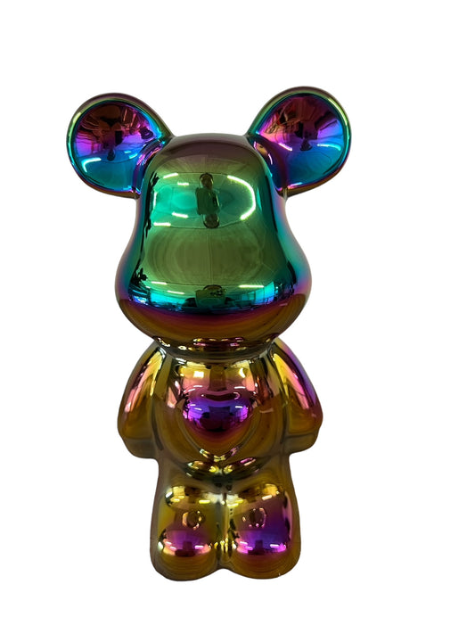 Glanzend keramieken berenbeeld in metallic multicolor – luxe decoratie