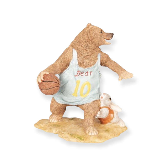 Decoratief beeldje basketballende beer met konijn – 14x11x15 cm – Clayre & Eef