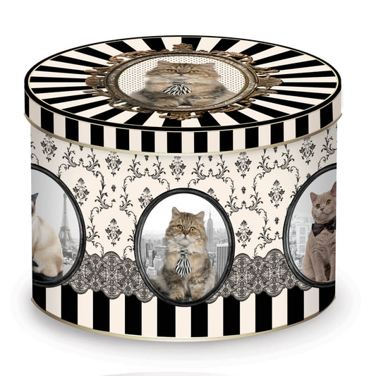 Porseleinen mok met katten en barokdecor in tinnen opbergblik van Easy Life