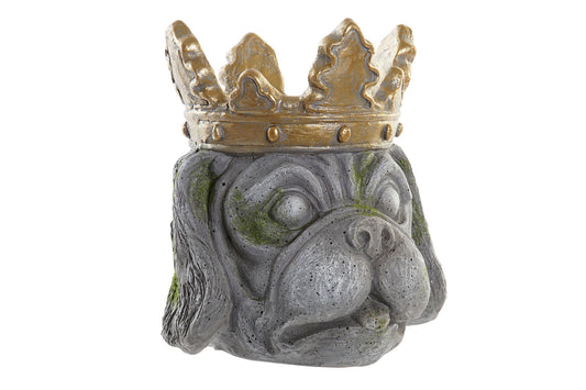Hundekopf-Blumentopf – Grau mit goldener Krone