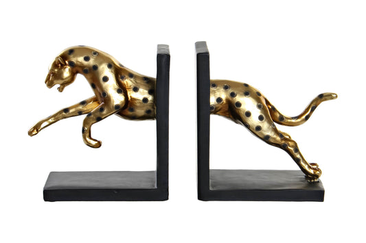 Goud-zwarte panter boekensteunen – set van 2 decoratief