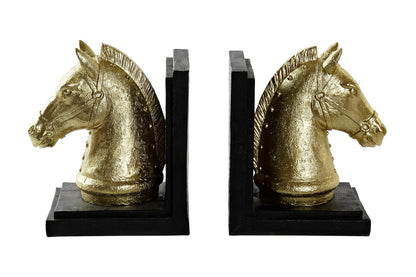 Gouden paardenhoofden op zwarte voet – luxe boekensteunen set van 2
