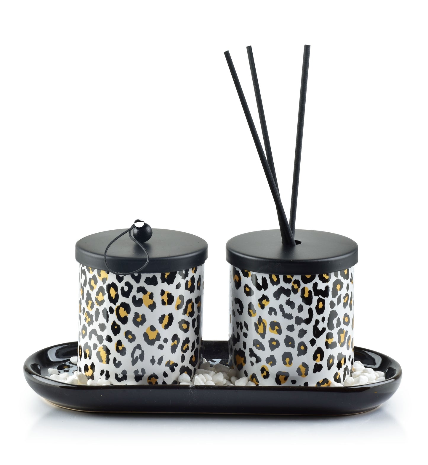 Panter geurkaars en geurstokjes cadeauset – luxe kerstdecoratie