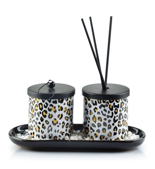Panter geurkaars en geurstokjes cadeauset – luxe kerstdecoratie
