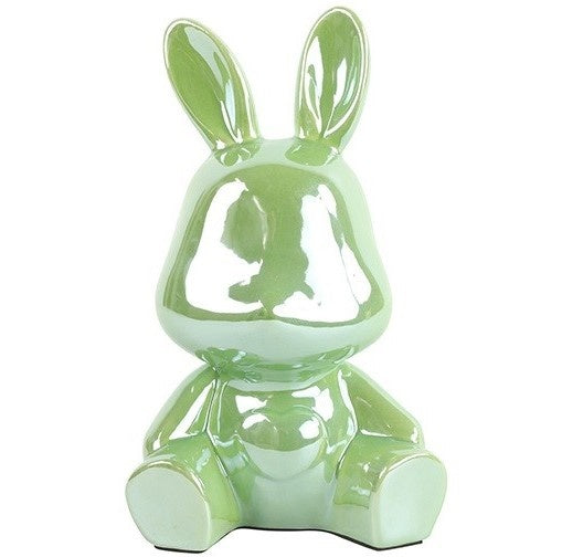 Groene spaarpot konijn van keramiek met hartje, verkrijgbaar in twee formaten