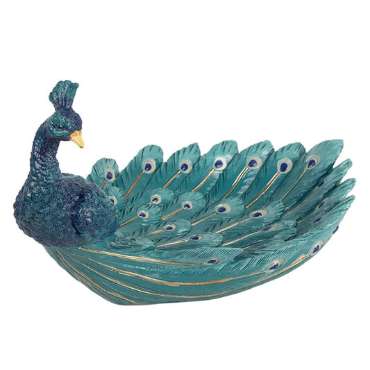 Decoratieve blauwe pauwenschaal met gouden accenten van Clayre & Eef