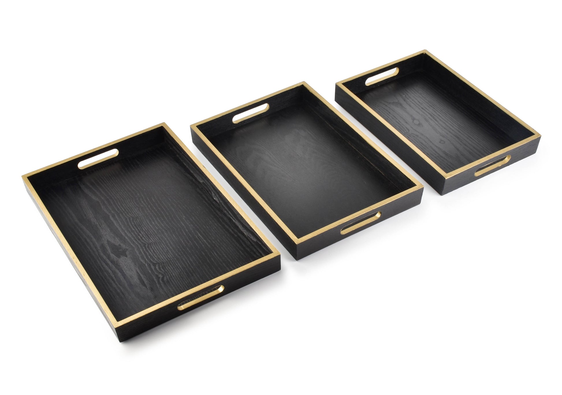 Rechthoekig zwart-gouden dienblad van hout – luxe hotel chique woondecoratie