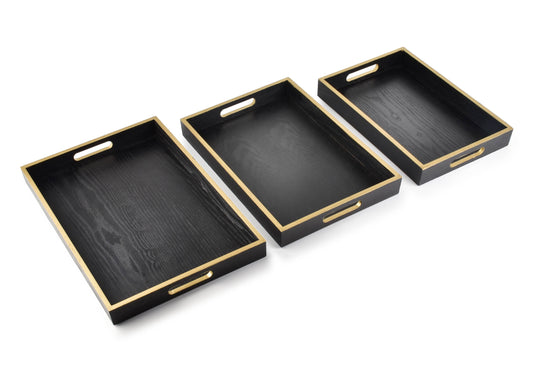 Rechthoekig zwart-gouden dienblad van hout – luxe hotel chique woondecoratie