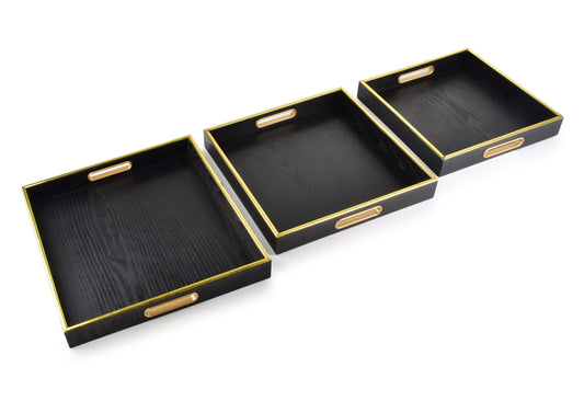 Vierkant zwart-gouden dienblad van hout – luxe hotel chique woondecoratie