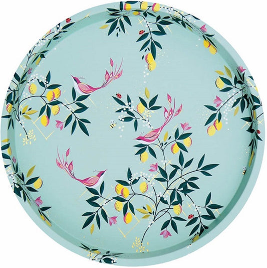 Ronde mintgroene dienblad met vogels – Sara Miller – Ø 31 cm