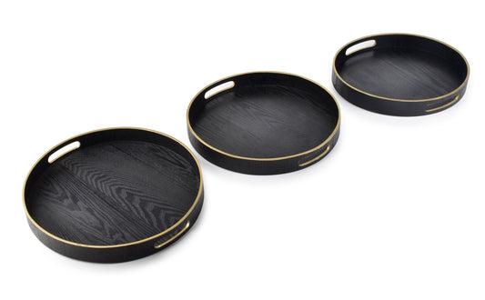Rond zwart-gouden dienblad van hout – luxe hotel chique woondecoratie