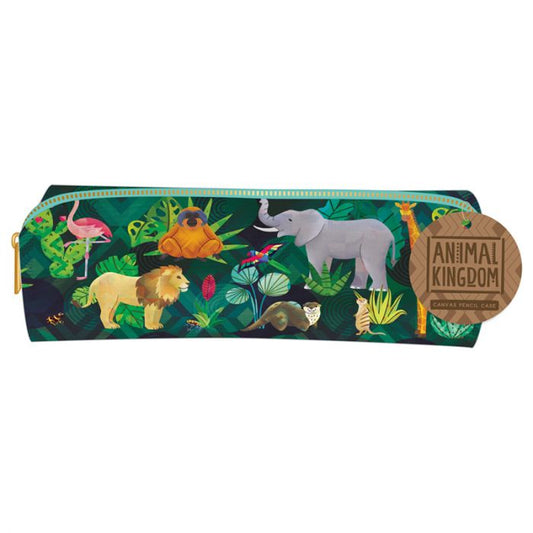 Kinderetui met dierenprint – kleurrijk etui voor kinderen met leeuw, giraffe en flamingo