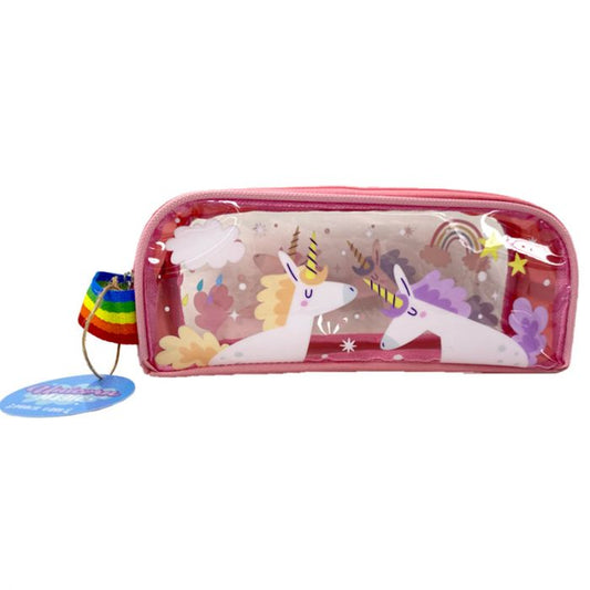 Transparante eenhoorn etui met regenboog en sterren – kinderschrijfetui PVC