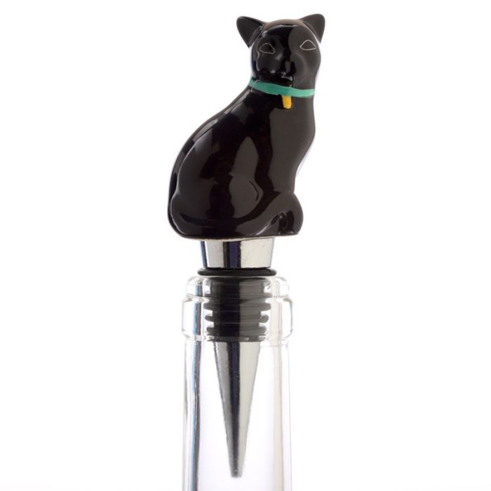 Flessenstop Zwarte Kat – Wijnaccessoire Keramiek