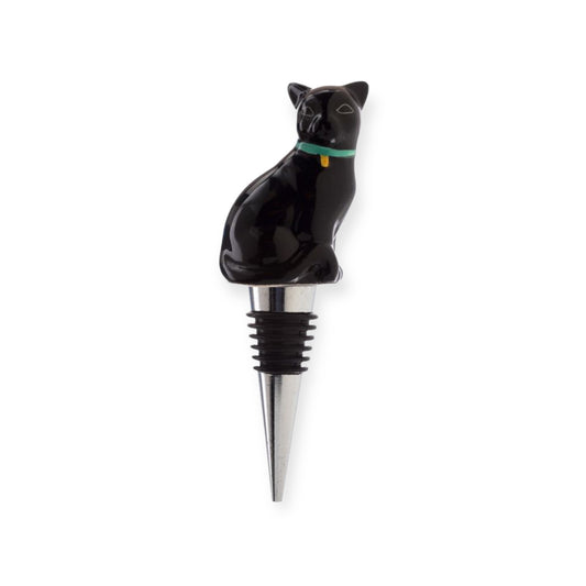 Flessenstop met zwarte kat van keramiek – wijnaccessoire van Puckator, 11 cm hoog