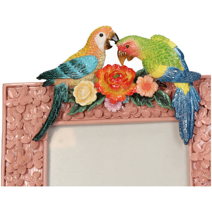 Rosa Bilderrahmen mit Papageien – Tropisches Design | 13x18 cm | Polyresin