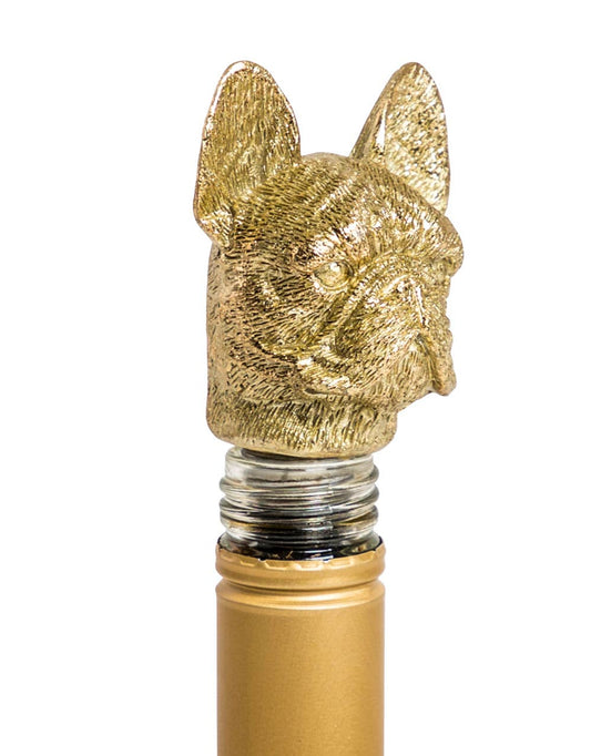 Antieke flessenstop met French Bulldog in goudkleur

