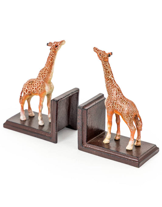 Antieke boekensteunen van gietijzer met giraffen – set van 2