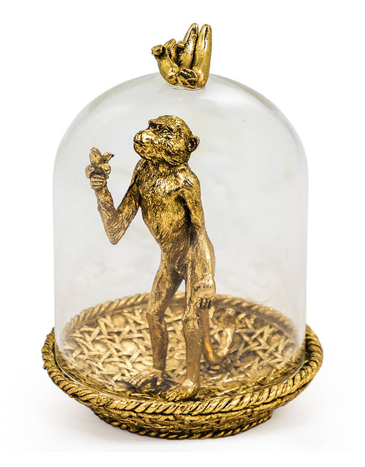 Gouden aap onder glazen stolp met bananen – Golden Hungry Monkey