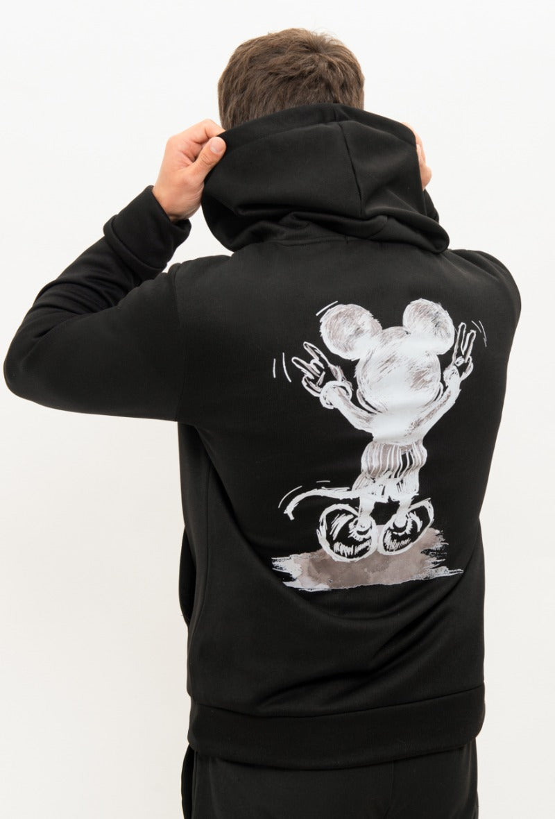 Zwarte unisex hoodie met witte Mickey Mouse print achterzijde