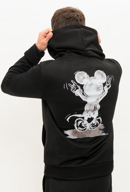 Zwarte unisex hoodie met witte Mickey Mouse print achterzijde