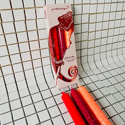 Set van 3 Dip Dye Kaarsen – Handgemaakt Kameleonpatroon | Pink Stories