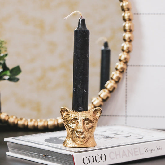 Kleine gouden panter kandelaar – luxe woondecoratie in mini formaat
