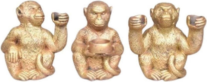 Golden Monkey Candle Holder – Hear/See/Speak No Evil