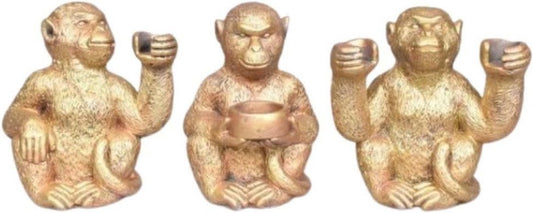 Gouden Apen Kaarsenhouder – Horen/Zien/Zwijgen