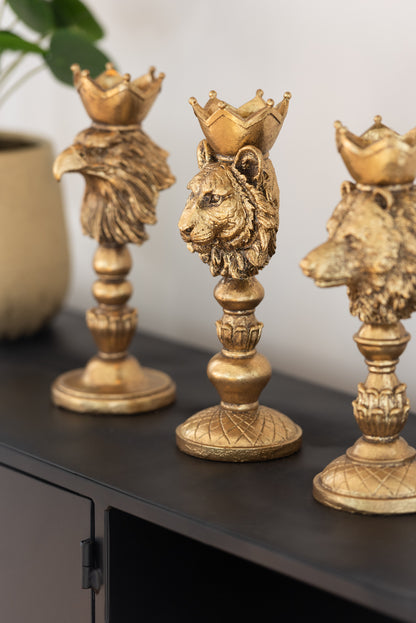 Gouden kandelaar met dierenhoofd – beer, adelaar of tijger – 23 cm