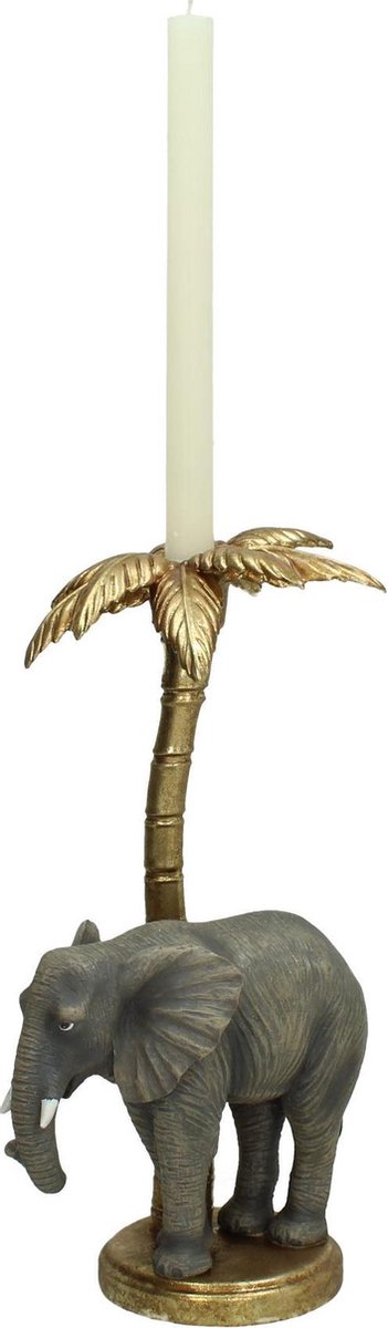 Elephant Candlestick Under Golden Palm Tree – 37 cm
