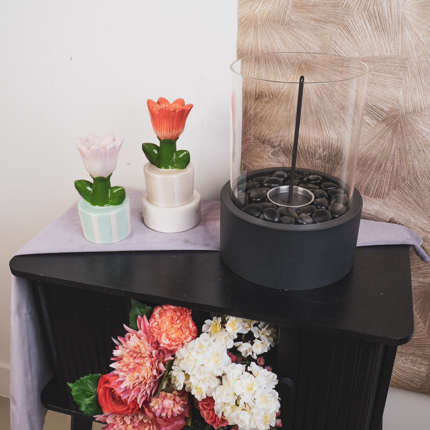 Tulip Candle Holder in Striped Pot – Ceramic | in 3 colors