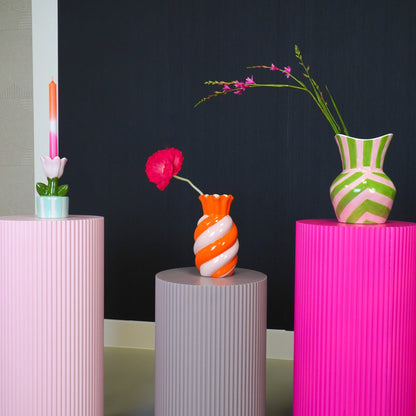Tulip Candle Holder in Striped Pot – Ceramic | in 3 colors