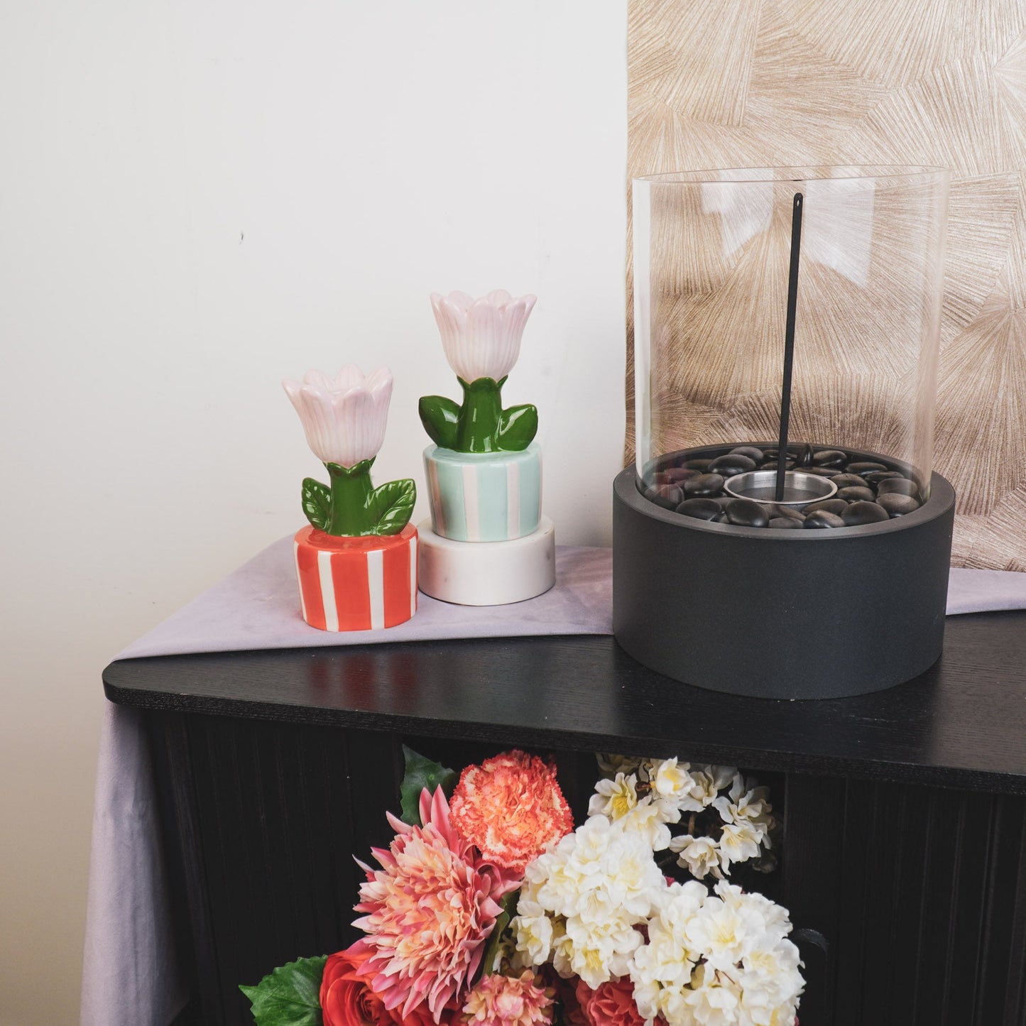 Tulip Candle Holder in Striped Pot – Ceramic | in 3 colors