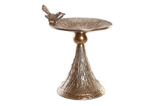 Gouden aluminium kandelaar met vogel op de rand – 19 cm hoog