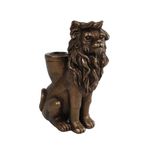 Bronzen leeuw kandelaar 15 cm – stijlvolle dinerkaars houder